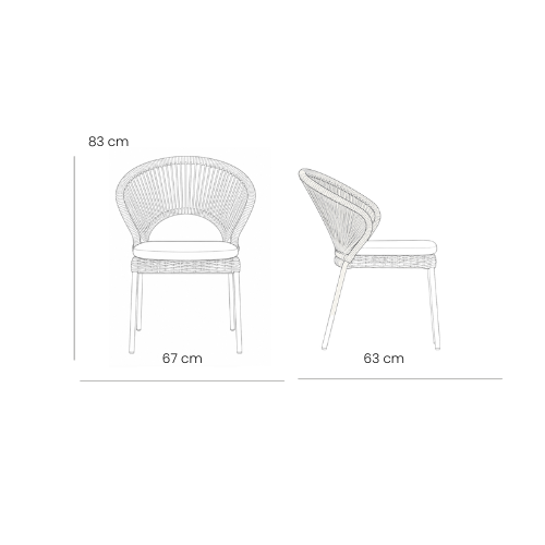 Dimensiones de la Silla Holly — 67 cm de ancho, 63 cm de fondo, 81 cm de altura