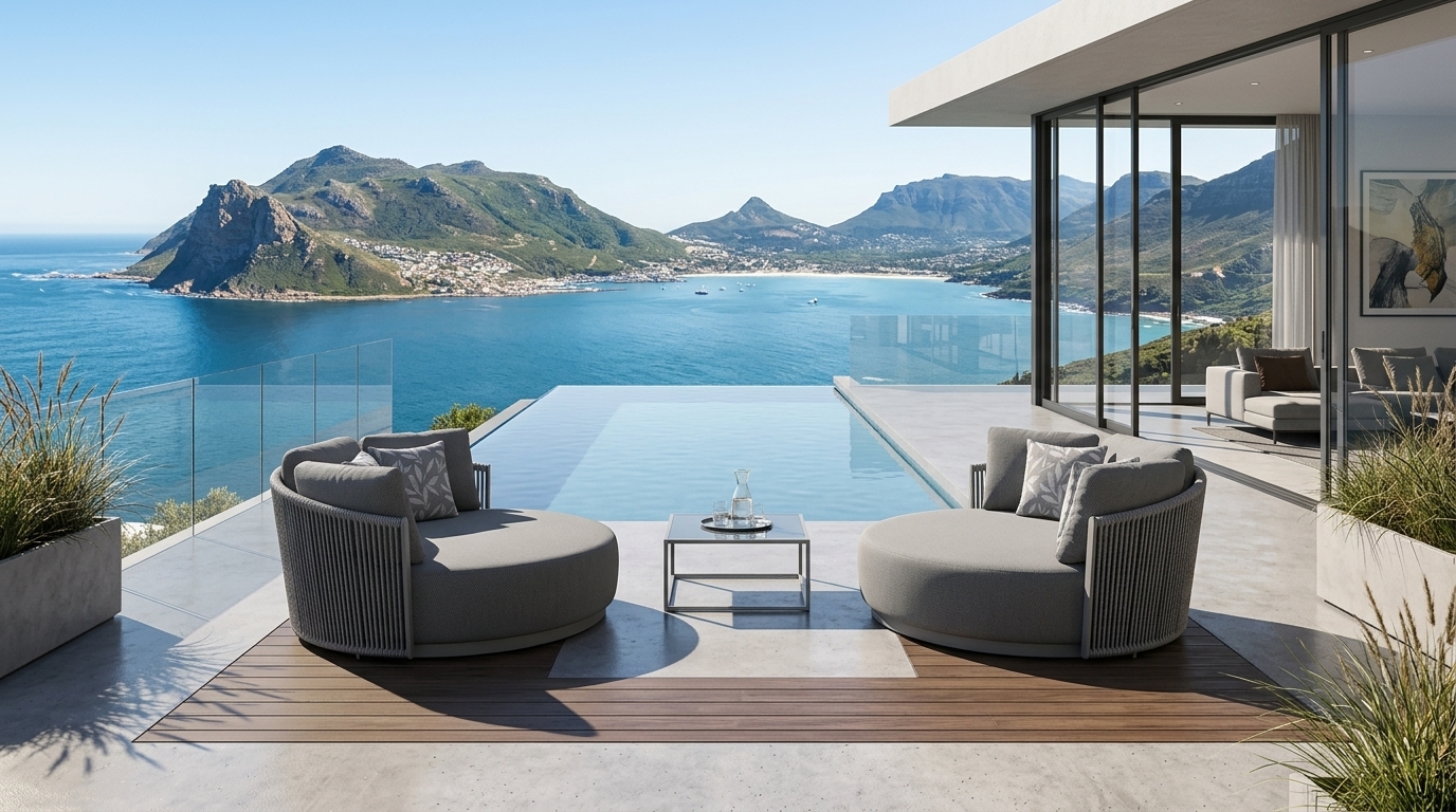 Dos Daybed Ambience en acabado Charcoal en terraza con alberca infinita