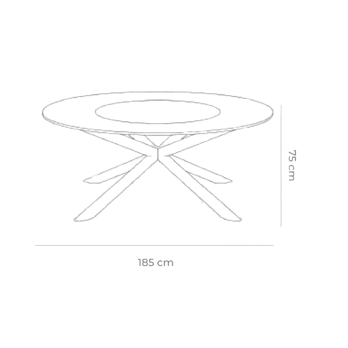 Dimensiones de la Mesa de Comedor Loop Redonda 185 — diámetro 185 cm, altura 75 cm