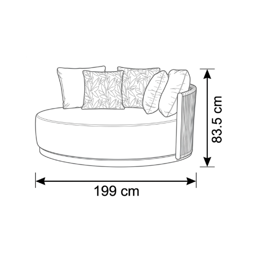Dimensiones del Daybed Ambience — 199 cm de ancho, 83.5 cm de altura