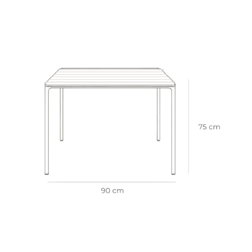 Dimensiones de la Mesa de Comedor Loop Cuadrada 90 — 90 × 90 cm, altura 75 cm
