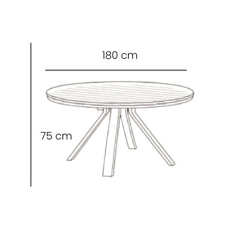 Dimensiones de la Mesa de Comedor Cesano — Ø180 cm, altura 75 cm