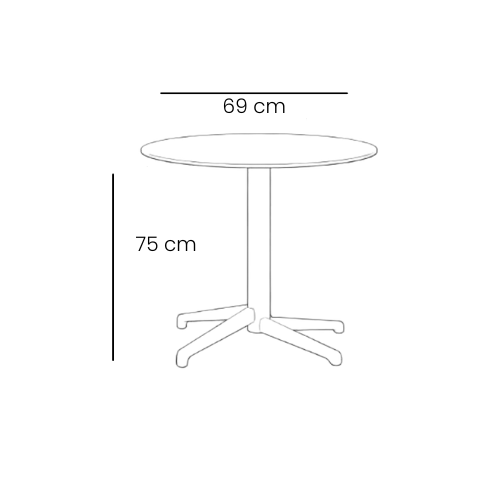 Dimensiones de la Mesa Moon Redonda — 69 cm de diámetro, 75 cm de altura