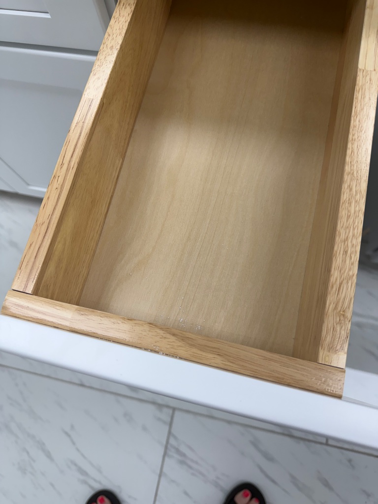 Solid wood dovetail drawer box detail