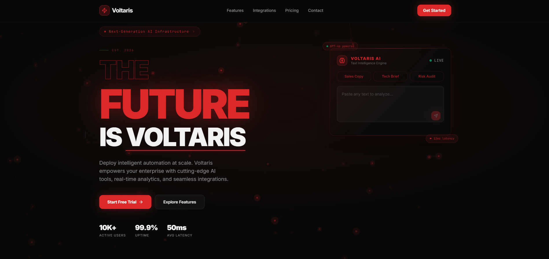 Voltaris — Futuristic AI Technology template preview