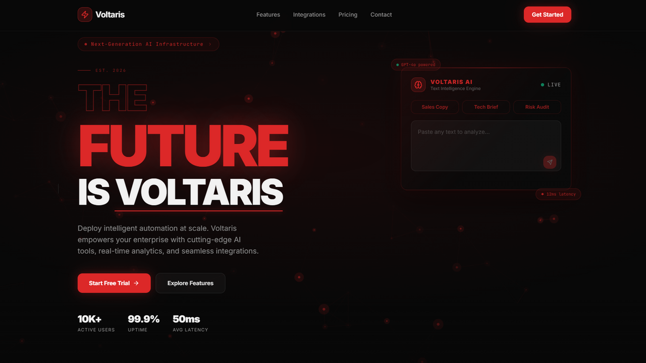 Voltaris — Futuristic AI Technology template preview