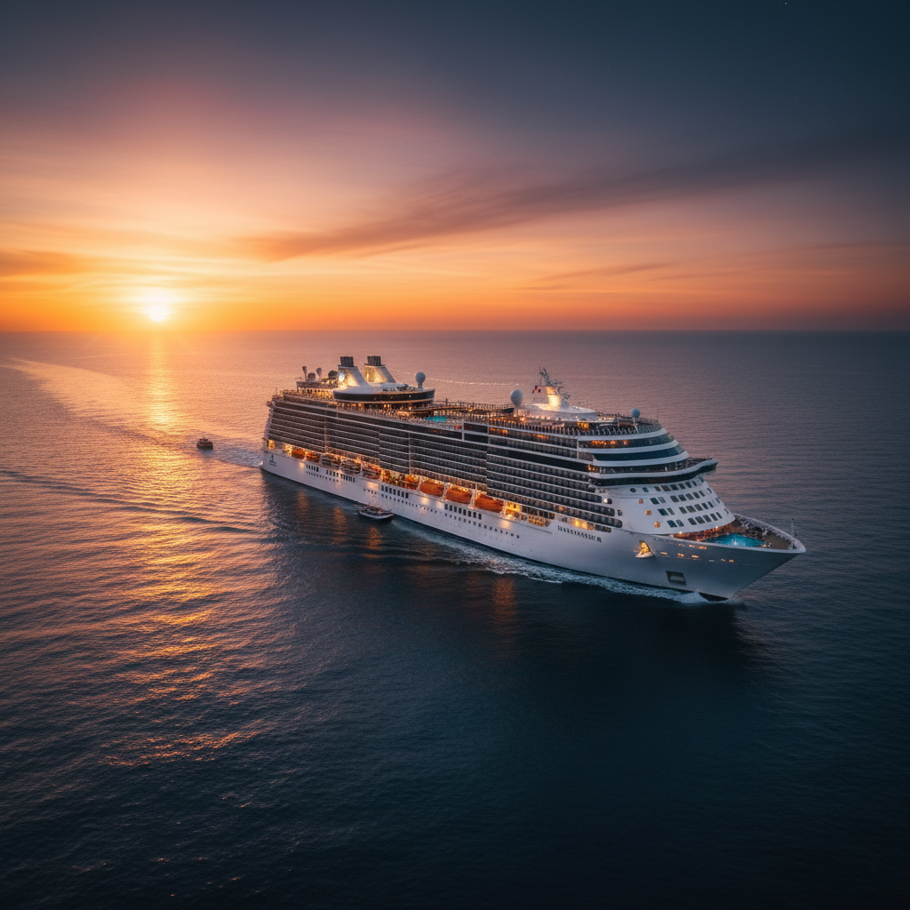 Massive vessel bow cutting through ocean waters