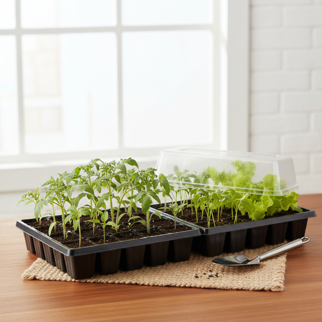 Premium seed starter kit with seed trays and healthy seedlings — best indoor seed starting kit for vegetables, herbs, and flowers