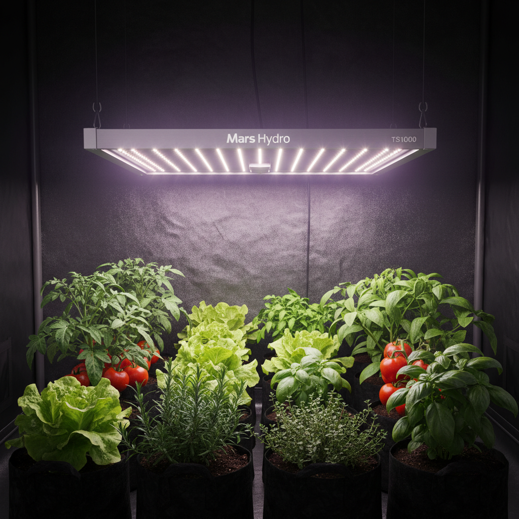 Mars Hydro TS1000 LED grow light for indoor vegetable gardening