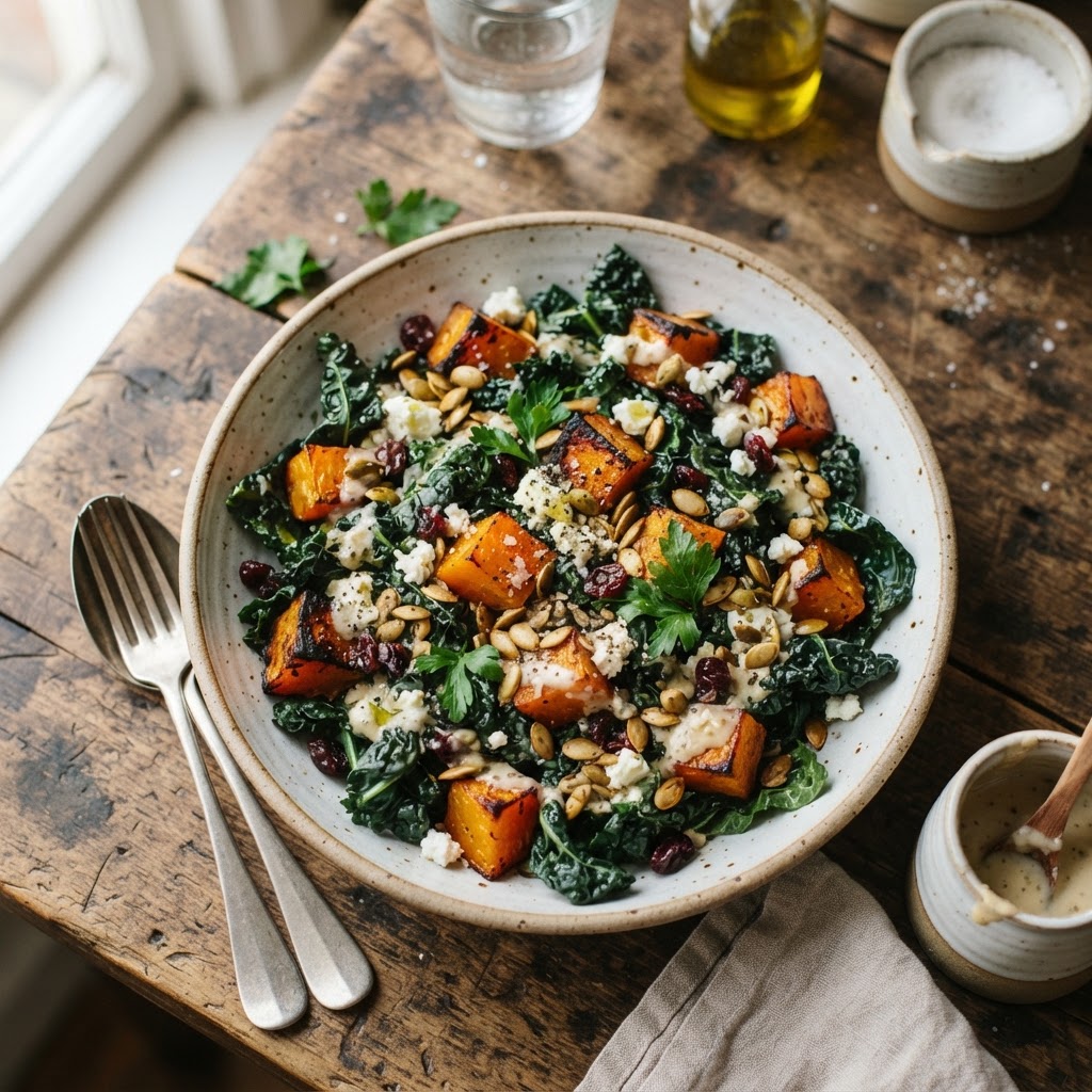 Roasted Kent Pumpkin & Kale Salad