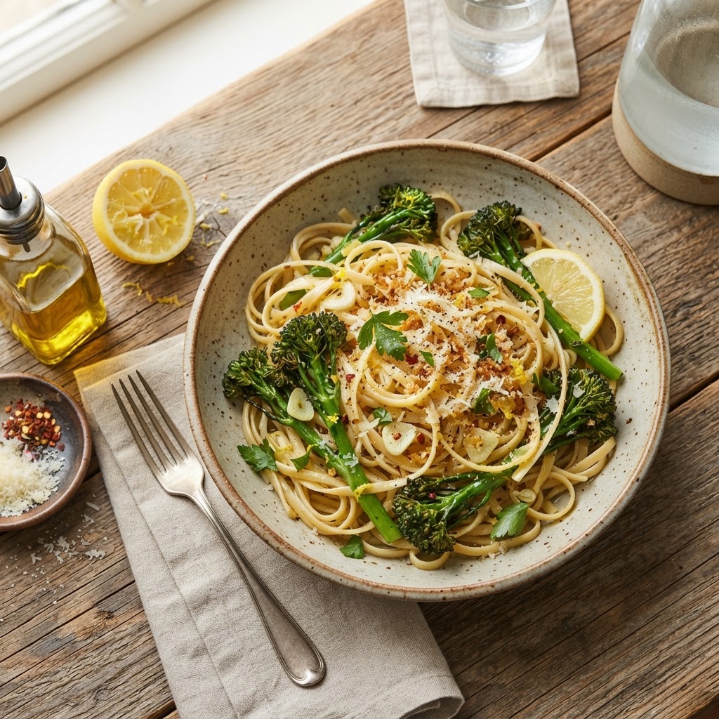 Lemon Garlic Pasta with Broccolini