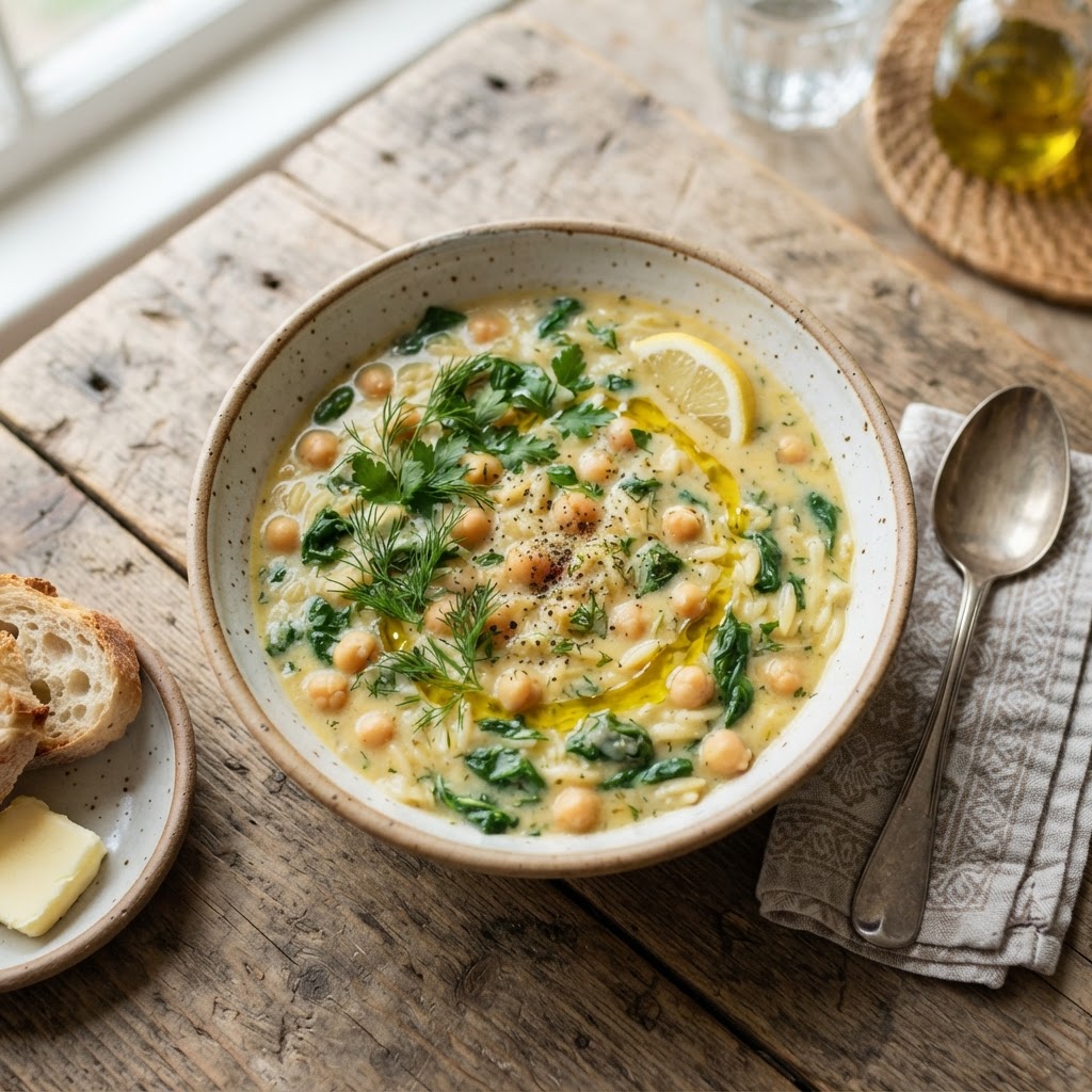 Lemon Chickpea & Orzo Soup