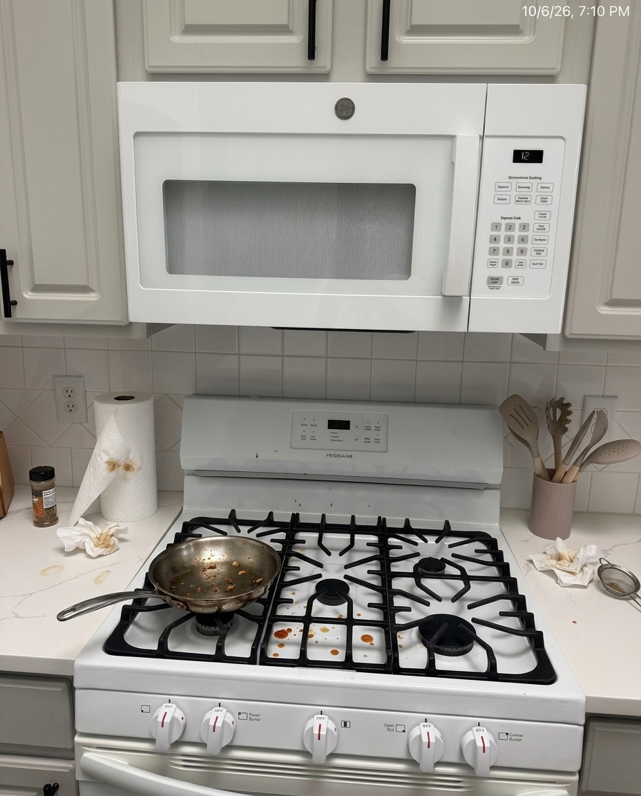 Stovetop & microwave before cleaning