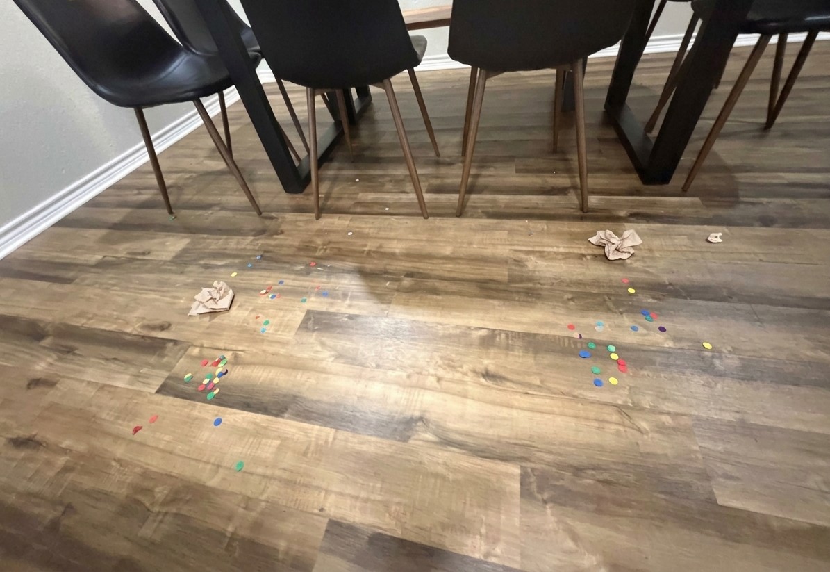 Dining room floor before cleaning
