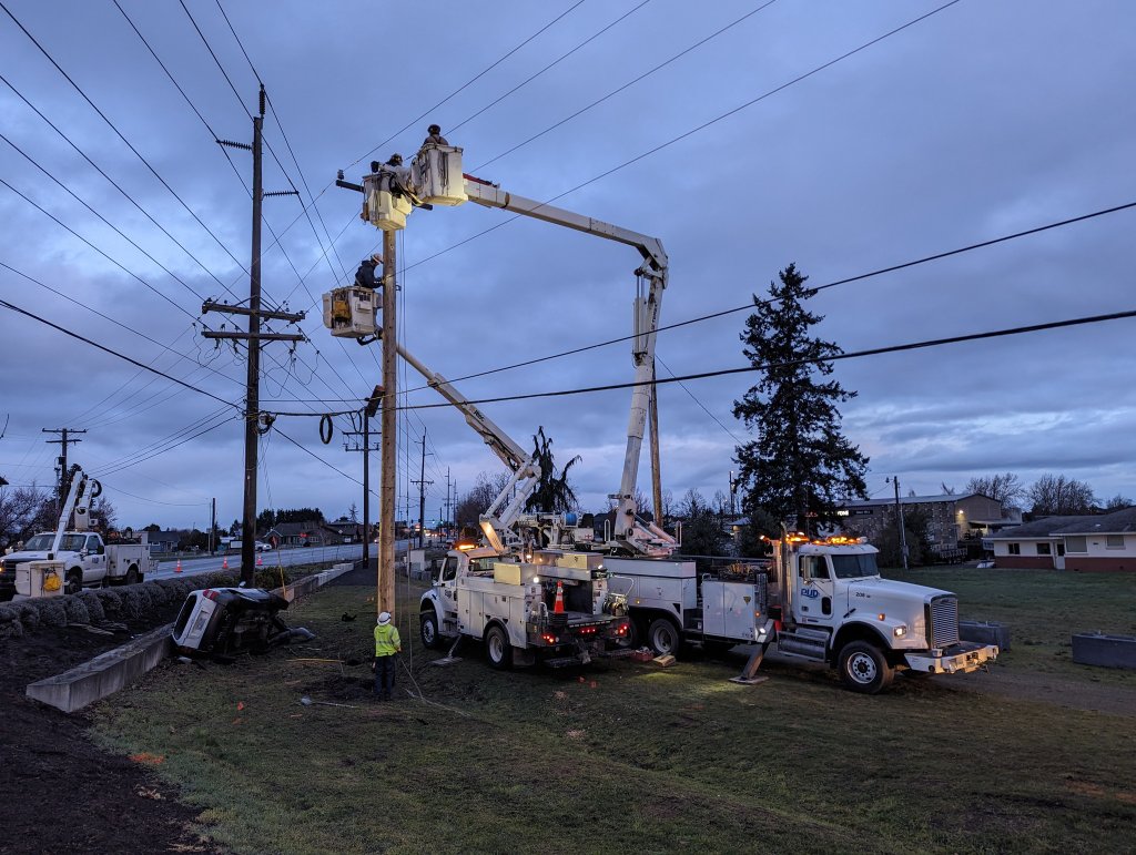 PUD crews working through the night to restore power