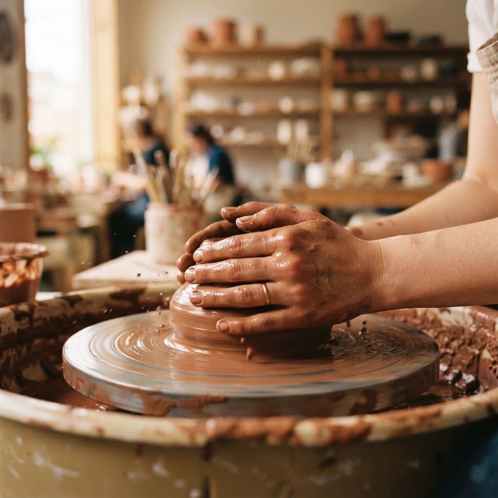 Couples date night pottery wheel class at Animal House Pottery in North Las Vegas, NV