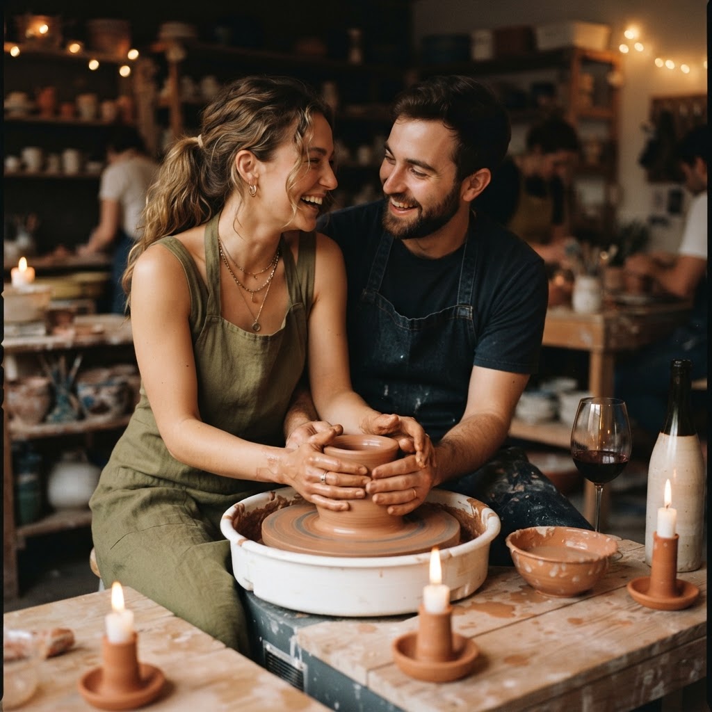 Couples date night pottery wheel class at Animal House Pottery in North Las Vegas, NV