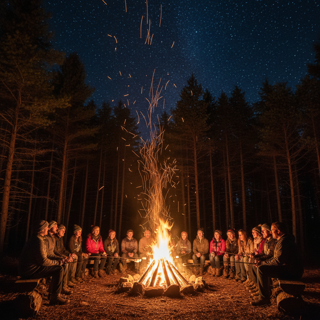 Soirée au feu de camp à la ferme