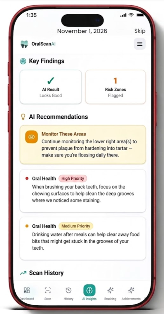 OralScan AI app insights screen