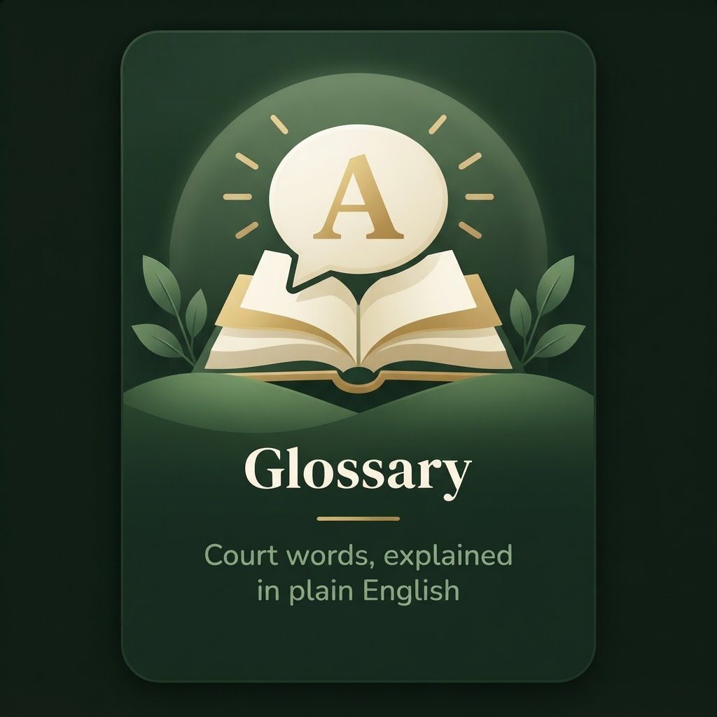 Glossary. Court words, explained in plain English.