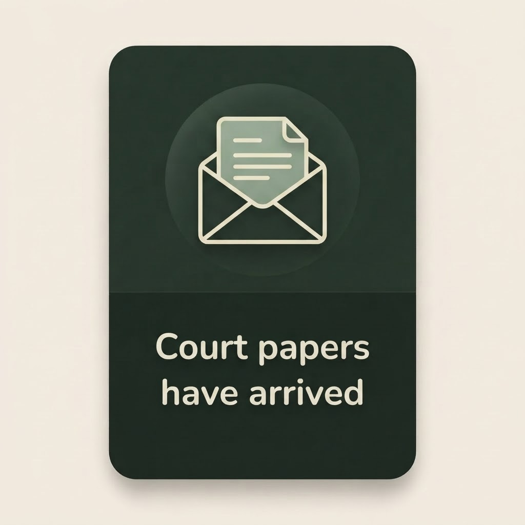 Court papers have arrived