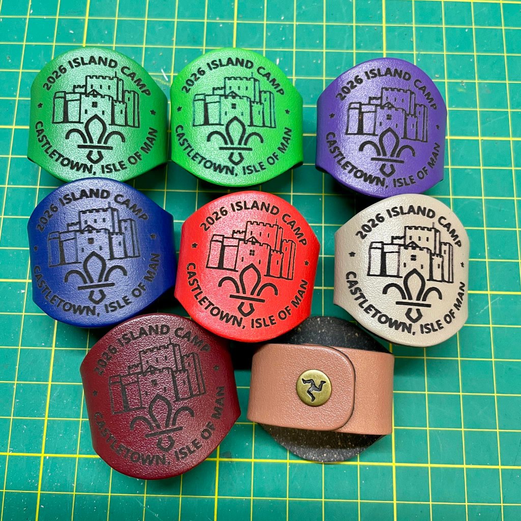 2026 Island Camp leather woggles and triskelion strap