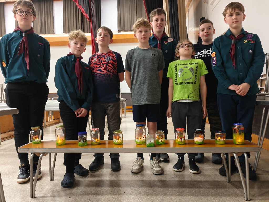 Scouts making Remembrance poppy jars