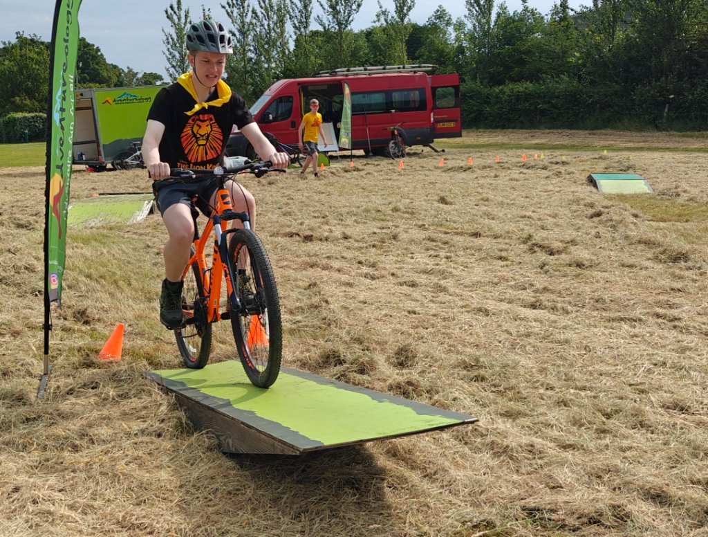 Scout on a mountain bike ramp