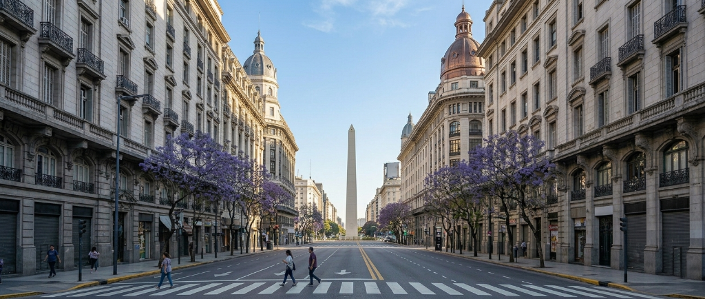 Buenos Aires Obelisco con jacarandás
