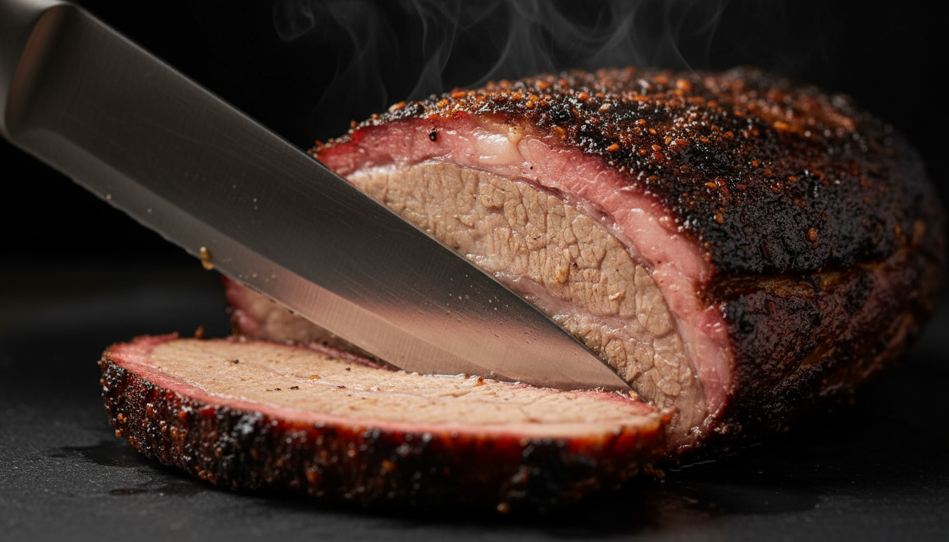Perfectly smoked brisket being sliced