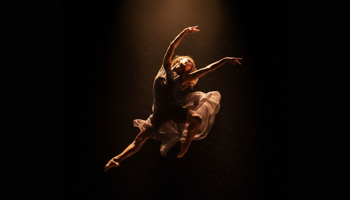 Contemporary dancer performing in dramatic lighting