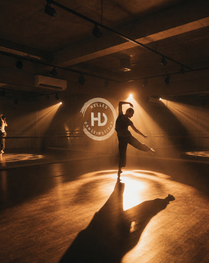 Modern dance studio interior with dramatic lighting