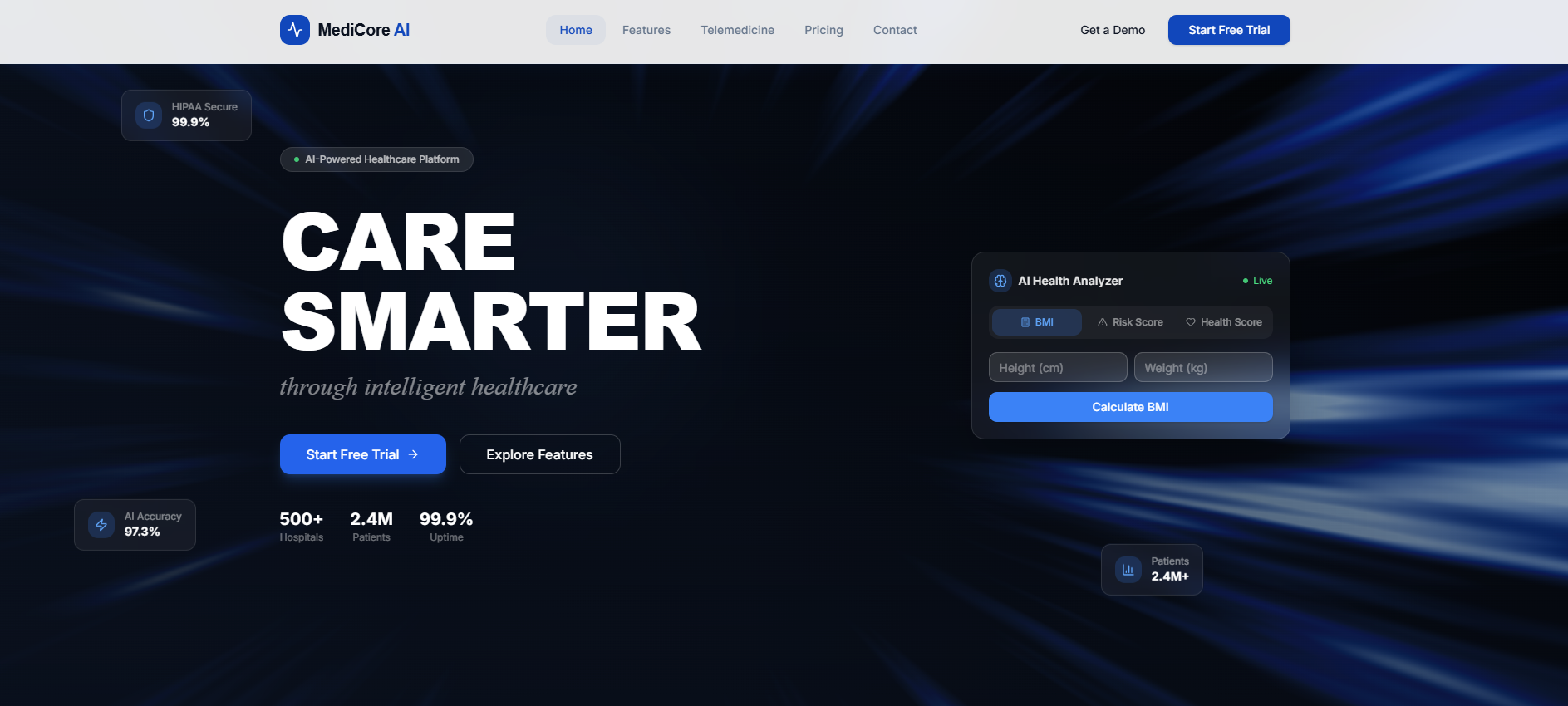 MediCore AI template preview