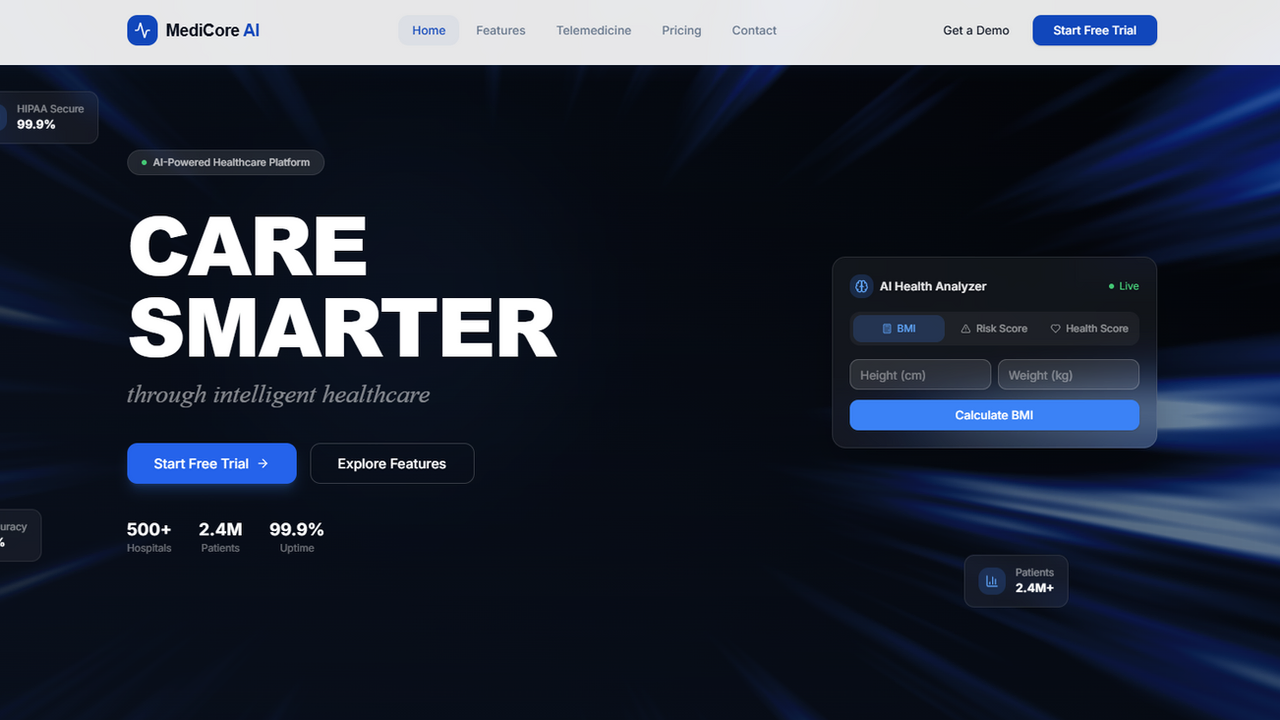 MediCore AI template preview