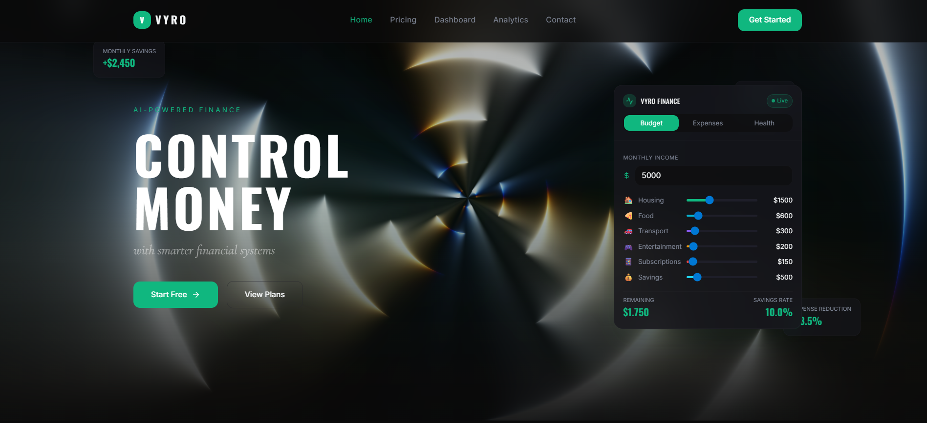 Vyro — Smart Finance & Expense Intelligence template preview