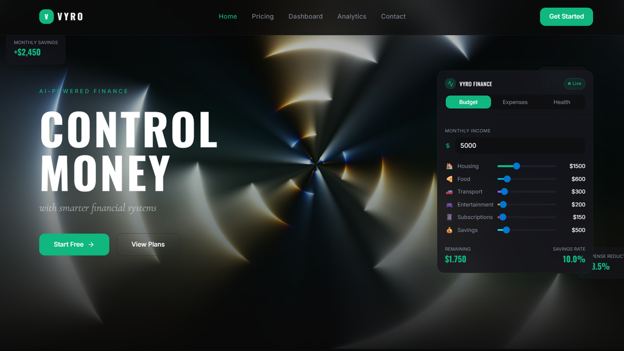 Vyro — Smart Finance & Expense Intelligence template preview