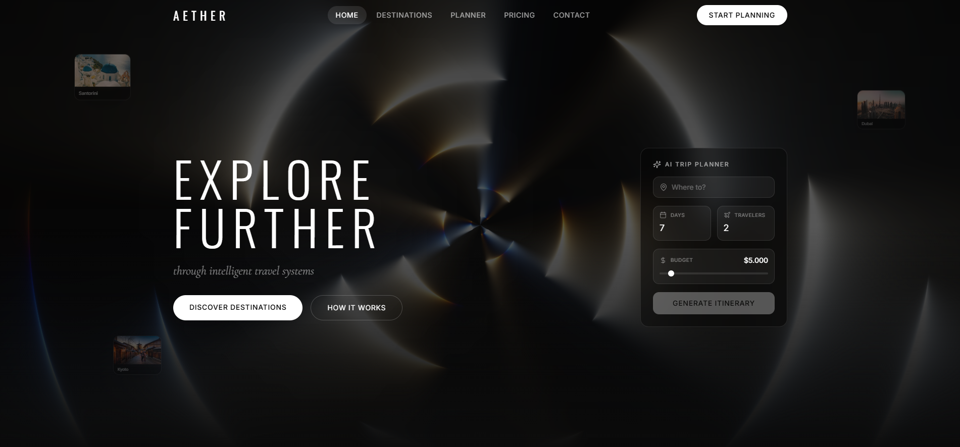 Aether — Luxury Travel & Experience Booking template preview
