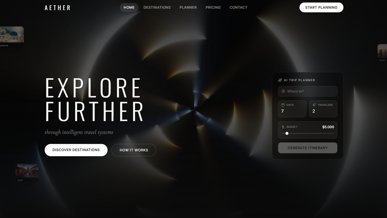Aether — Luxury Travel & Experience Booking template preview