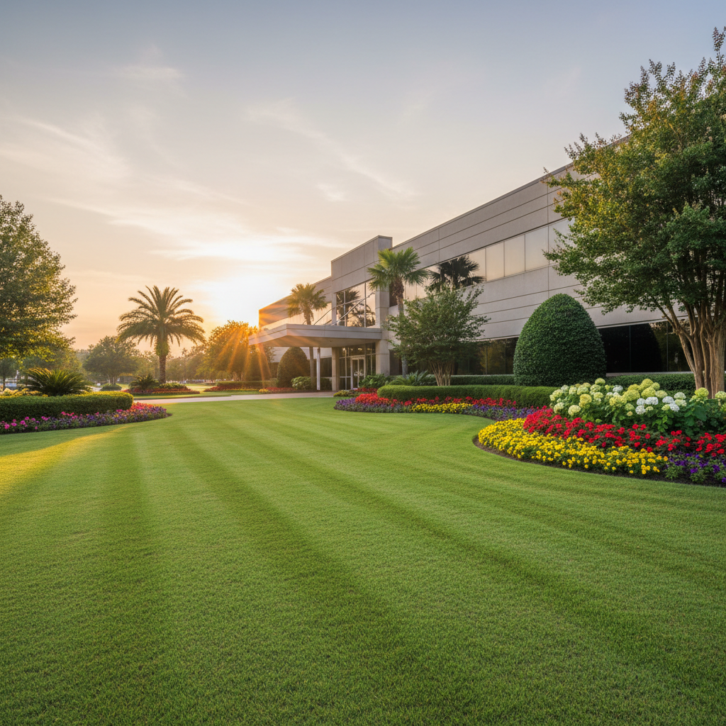 Beautifully manicured commercial lawn in Jasper, Alabama — professional lawn care and landscaping services by Life Lawns and Landscaping
