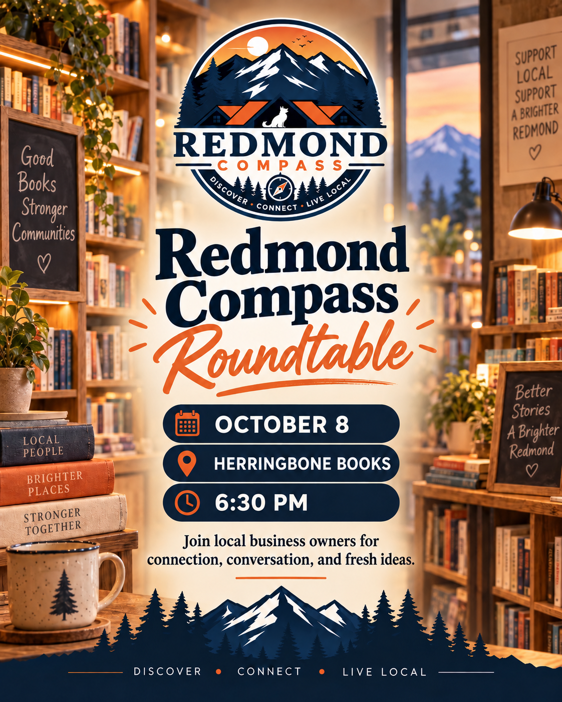 Redmond Compass Roundtable — October 8, 6:30 PM at Herringbone Books