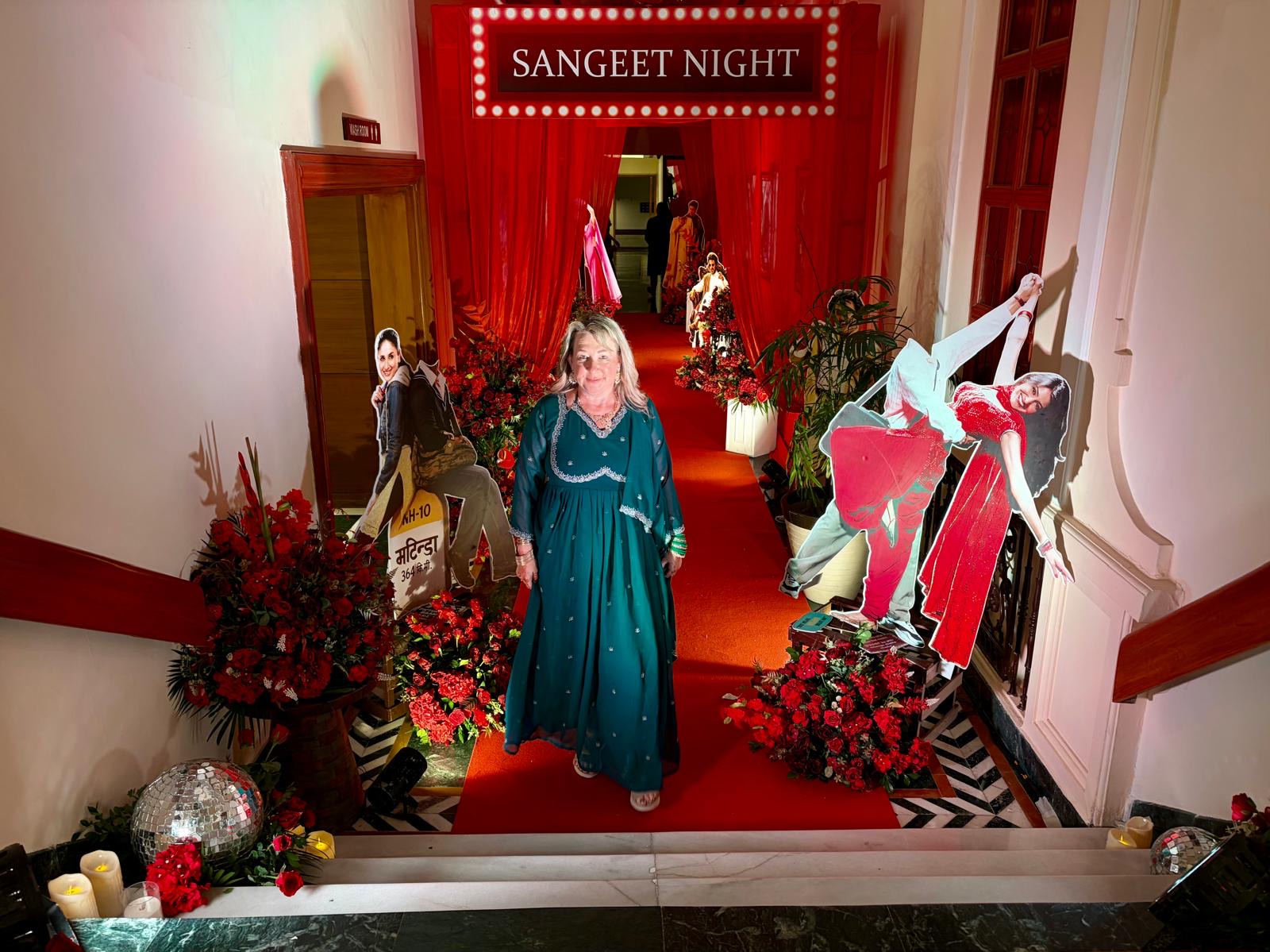 Monica arriving at the Sangeet Night celebration