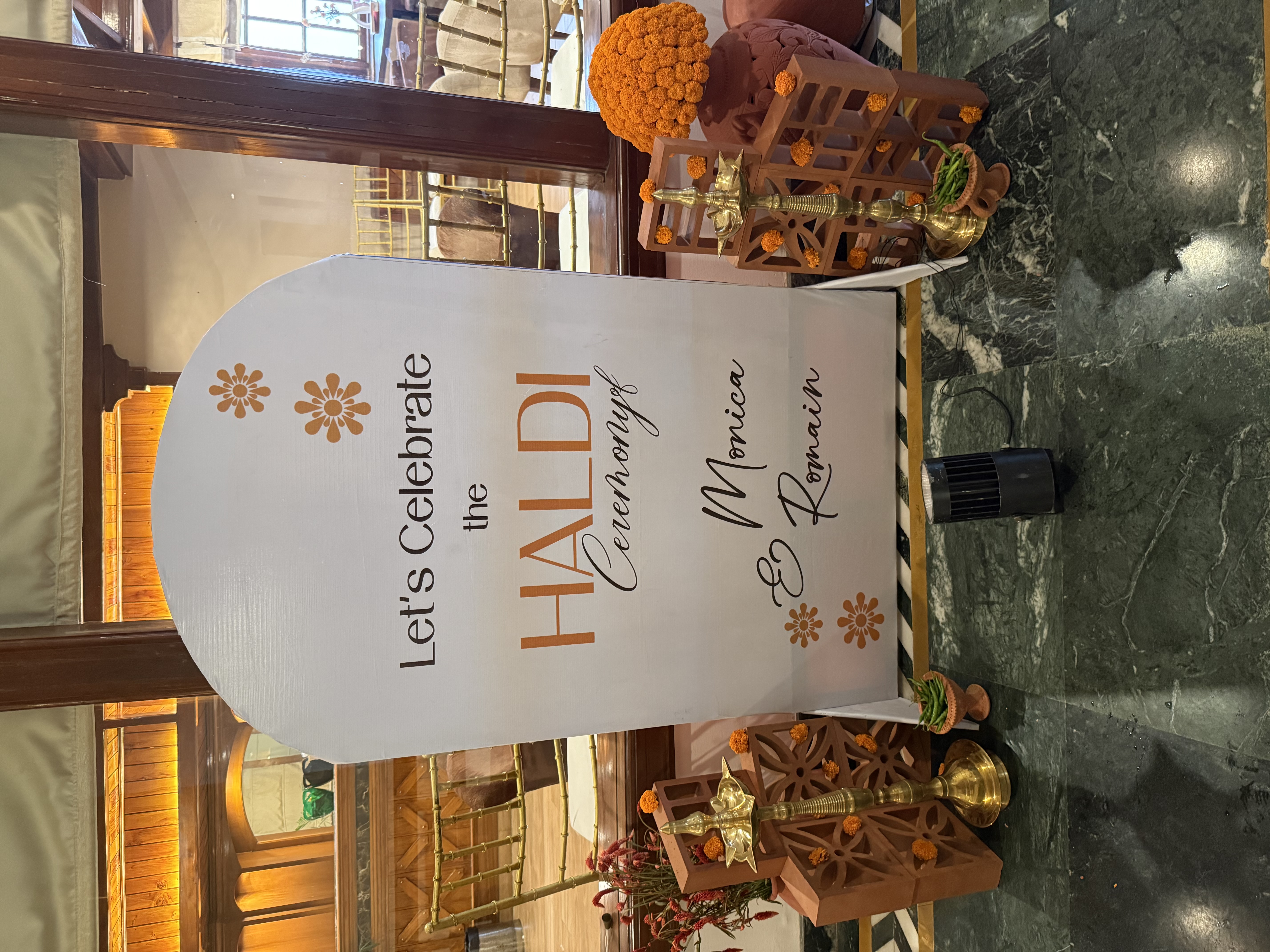 Haldi ceremony signage for Monica & Romain