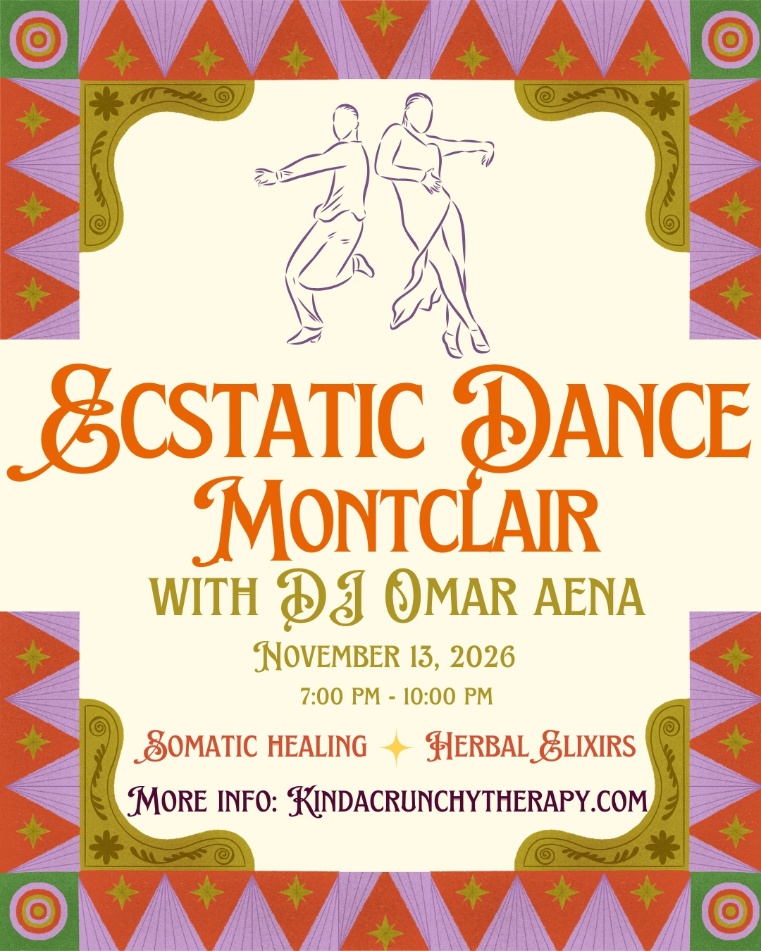Ecstatic Dance Montclair flyer with DJ Omar Aena — November 13, 2026, 7:00 PM to 10:00 PM