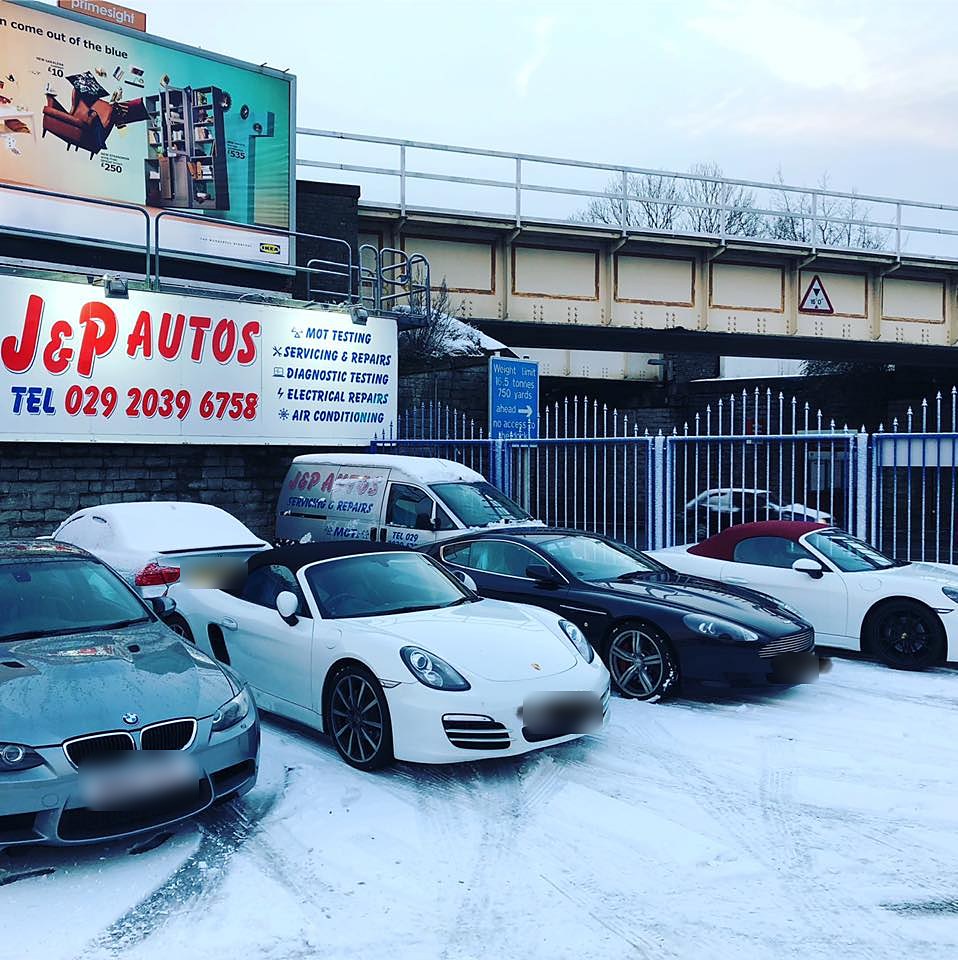 J&P Autos forecourt and sign on Penarth Road, Cardiff