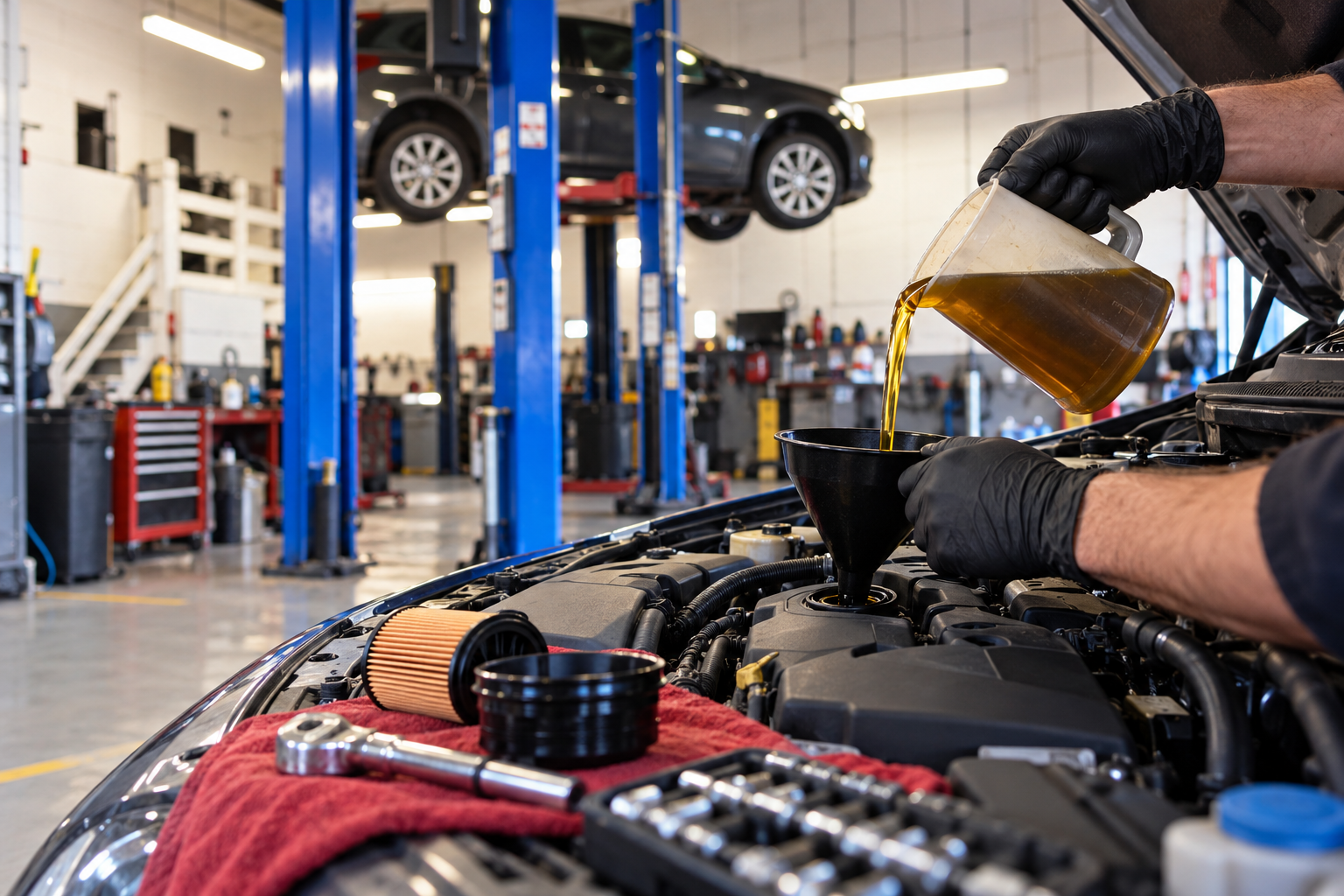 Car service and oil change at J&P Autos garage in Cardiff