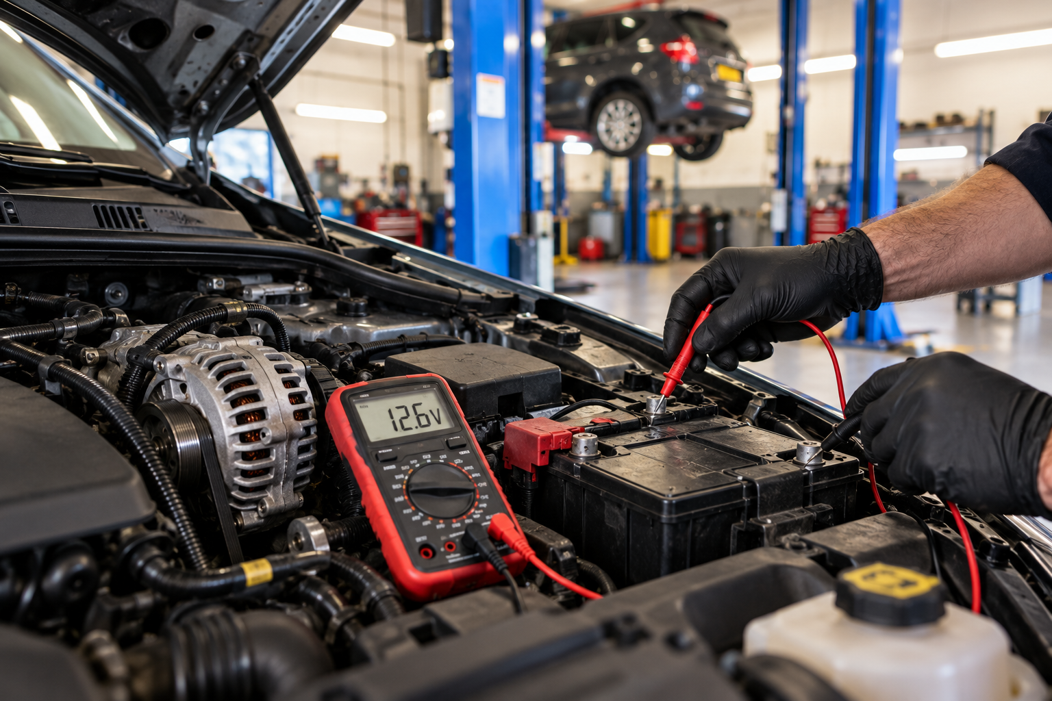 Car battery and electrical fault testing at J&P Autos Cardiff