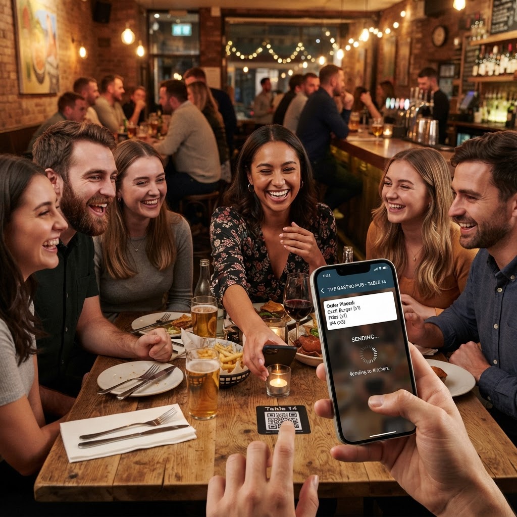 Gruppo di amici che ordina dal QR al tavolo