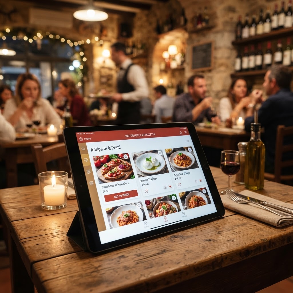 Menù digitale e comande al tavolo in un ristorante