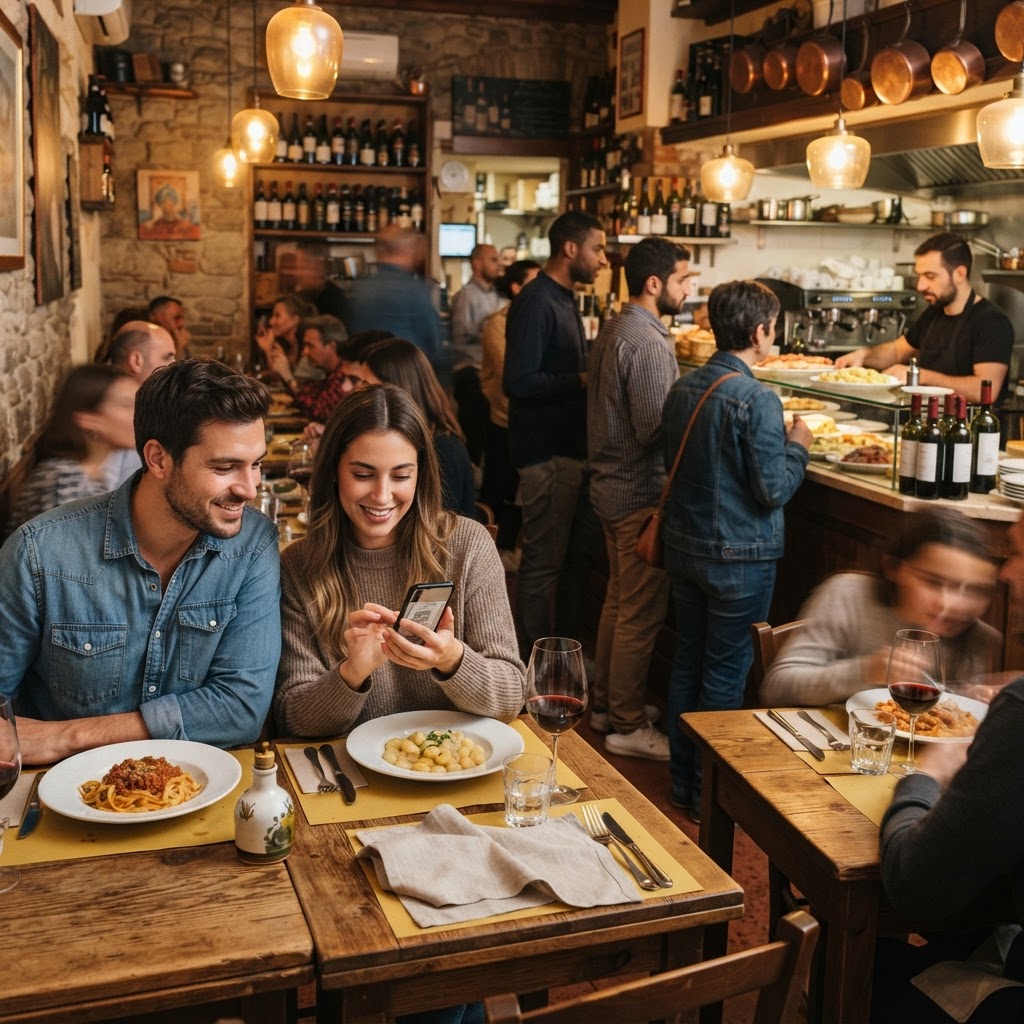 Customers ordering and paying from their phone at the table without a waiter