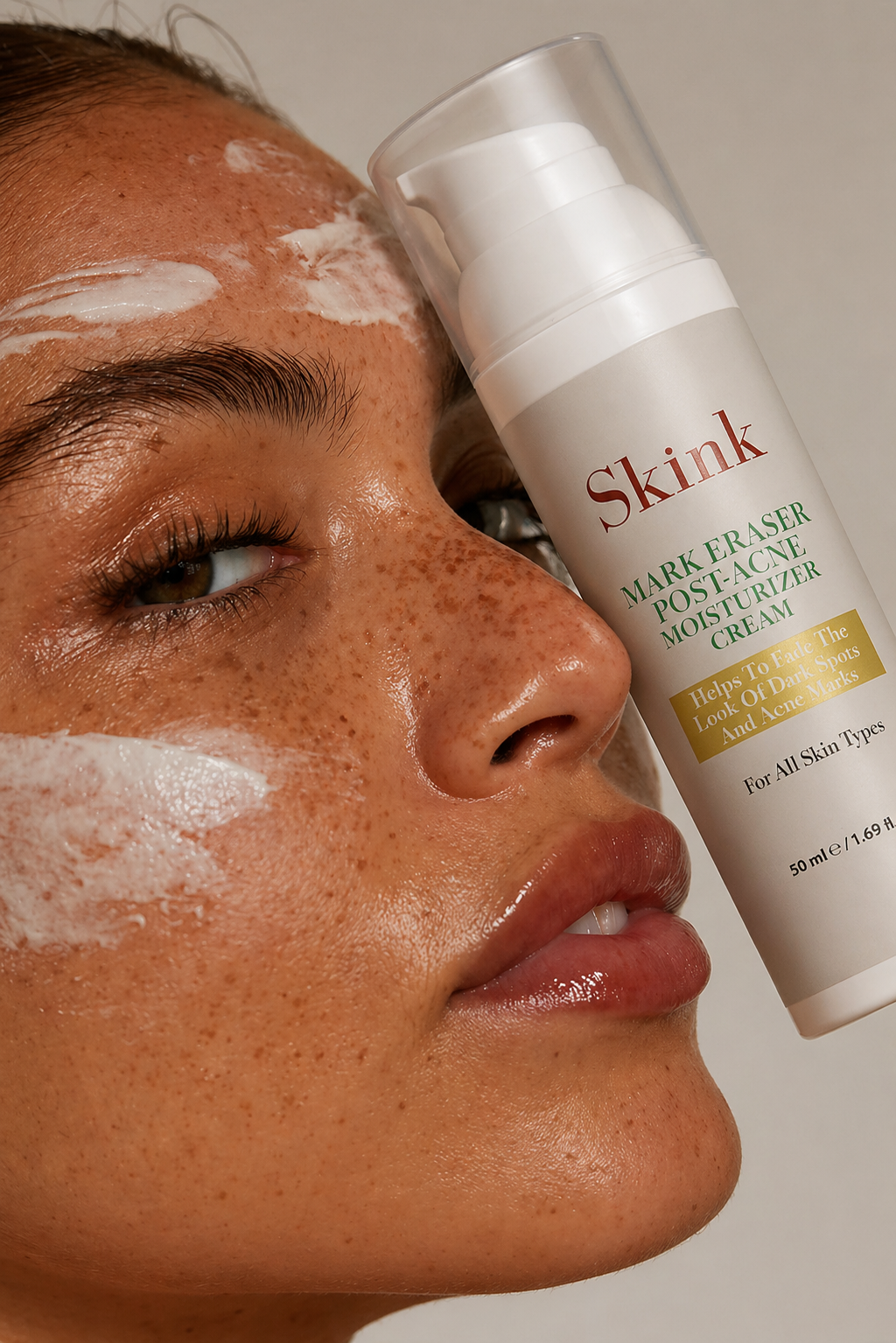 Modela con crema y frasco Mark Eraser